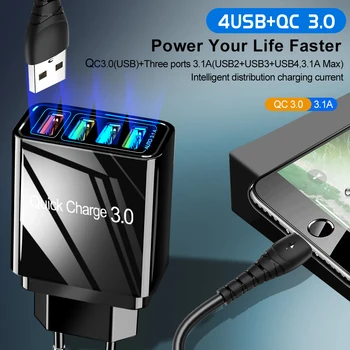 48W Hurtig Opladning 4.0 3.0 4-Port USB-Oplader USB Hurtig Oplader QC4.0 QC3.0 Til Samsung S10 A50 Xiaomi Mi9 iPhone X 7 Væg Adapter