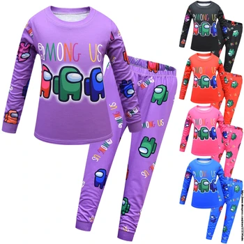 Blandt os Unisex spil Pyjamas til Børn Pyjamas Børn Pyjamas, der passer drenge Pyjamas Hjem Tøj ren farve bære Baby Nattøj