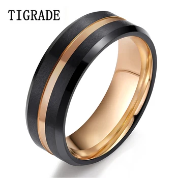 Tigrade Mænd Ring 8mm Sort Tungsten Ring Luksus Smykker Med Rose Gold Line Bryllup Band Mænd Smykker Wolfram Ringe bague homme