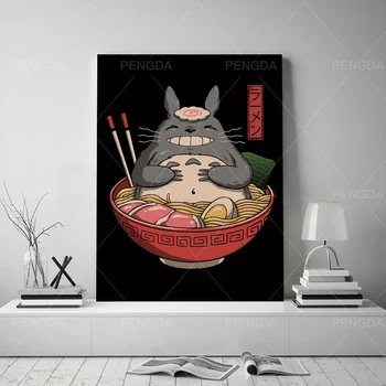 Anime Hd Udskrive Tegneserie Billede Væggen Ponyo Art Modulære Maleri Min Nabo Totoro Spise ramen Plakat Lærred Stue Home Decor