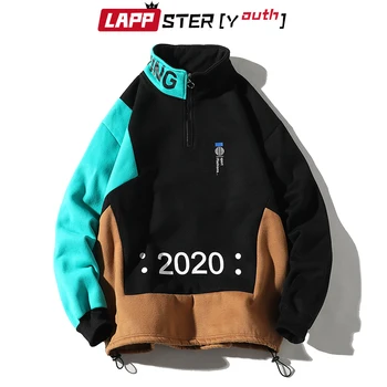 LAPPSTER Mænd Patchwork Hættetrøjer 2020 Efterår og Vinter Pullover Mand Bogstav Print Hip Hop Sweatshirts Gul koreanske Streetwear Hættetrøjer