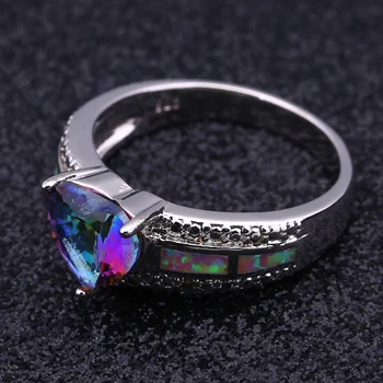 Bryllup Mode Ringe Til Kvinder Blå Rainbow Mystic Cubic Zirconia Opal Sølv Farve Smykker Størrelse 5 6 7 8 9 R407