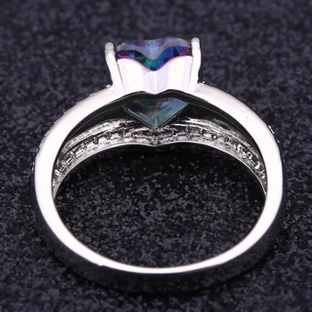 Bryllup Mode Ringe Til Kvinder Blå Rainbow Mystic Cubic Zirconia Opal Sølv Farve Smykker Størrelse 5 6 7 8 9 R407