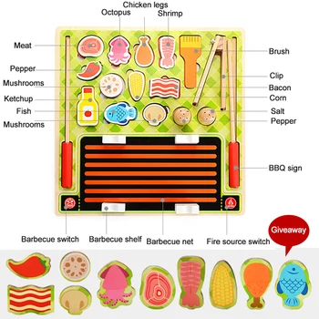 Baby Legetøj Kithchen toy Virkelige liv Cosplay Grill Skæring af Frugt, Grøntsager Træ legetøj Læring Pædagogisk legetøj for Børn