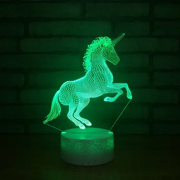 Unicorni 3D LED-RGB-Nat Lys 7 farveskift Desk Lys Action Figurer 113 Drenge Piger Julen Legetøj