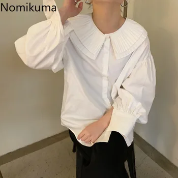 Nomikuma Blusas Femme Enkelt Breasted Hvide Skjorter Kvinder ensfarvet langærmet Efteråret koreanske Smart Ny Bluse Kvindelige 3d560
