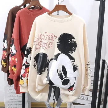 Hot Disney Tegnefilm Kvinde Mode Mickey Mouse Fall/Winter Edition Rund Hals Udskrivning Løs Beklædning Pullover