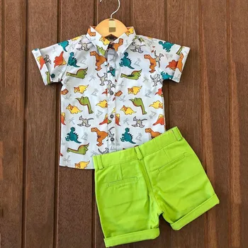 Sæt 2stk Sommer Baby Boy Tøj Dreng Multi Dinosaur Print-Shirt, Toppe lille dreng i Korte Bukser Nyfødte Udstyr Casual Tøj Sæt
