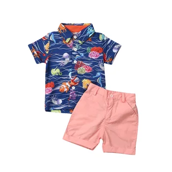 Sæt 2stk Sommer Baby Boy Tøj Dreng Multi Dinosaur Print-Shirt, Toppe lille dreng i Korte Bukser Nyfødte Udstyr Casual Tøj Sæt