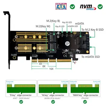 3 i 1 Msata PCIE M. 2 NGFF NVME SATA SSD til PCI-E 4X SATA3 Apapter Computer-udvidelseskort For Bitcoin Litecoin For BTC-Mining