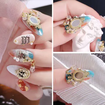 5pcs/masse Luksus Spejl vedhæng 3D Nail Art Crystal Zircon Pearl metal manicure søm tilbehør DIY Negle Dekorationer Søm charms