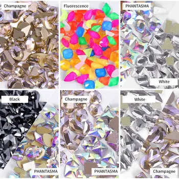 100 Stk Skinnende Krystal 3D Nail Art Rhinsten Pynt Blandet Form Flatback Glas Diamant Smykker Design Manicure Tilbehør