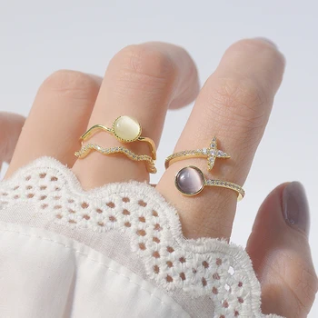 Korea Varm Salg af Fashion Smykker Udsøgt Enkel AAA Zircon Opal Dobbelt Ring, Elegant Women ' s Index Finger Åben Ring 1202