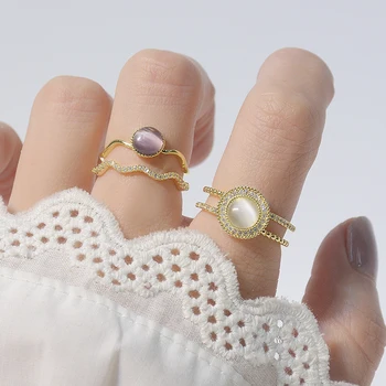 Korea Varm Salg af Fashion Smykker Udsøgt Enkel AAA Zircon Opal Dobbelt Ring, Elegant Women ' s Index Finger Åben Ring