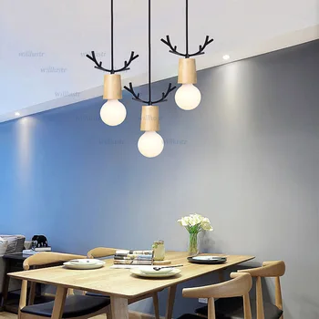 Strygejern Gevir Træ LED Pendel Cafe Bar Restaurant, Lounge Bageri Køkken Kantine Hjorte Hovedet Art Deco-Suspension Hængende Lys