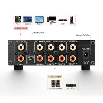 Forstærker Lossless Audio Splitter NE5532 Op-Amp-1-Input 4 Output RCA Audio Distributør Med Tone Volume Kontrol Forstærkere DIY