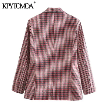 KPYTOMOA Kvinder 2020 Mode Kontor Slid Dobbelt Breasted Ternet Blazer Vintage Pels Lange Ærmer, Lommer Kvindelige Overtøj Smarte Toppe