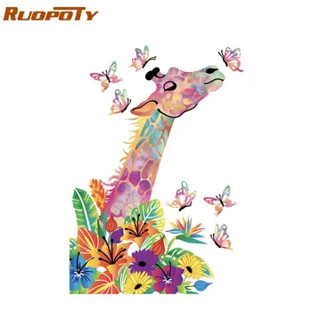 RUOPOTY Picture Frame Giraf Diy-Maleri Af Numre Kit Farvelægning Af Tal, Moderne Kunst på væggene Billede Af Tal Hjem Decors Kunst