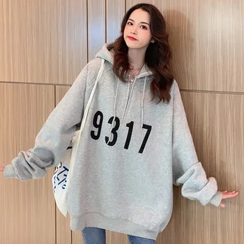 Efterår og vinter kvinder plus size korea stil sweatshirt trøjer hætteklædte høj streetwear hiphop oversize frakke 6XL 8XL 10XL hættetrøjer