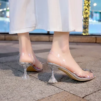 Pvc transparent sandaler kvinder høje hæle krystal bryllup sko kvinde sandaler med høj hæl tøfler og dias kvinder sko sommeren