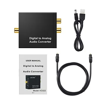 3,5 MM Jack DAC Digital til Analog Audio Converter Dekoder Optisk Fiber Coax-Stereo-Audio-Adapter-Til-RCA-Forstærkere USB-Kabel