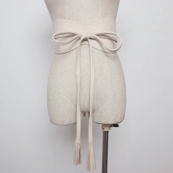 Kvinder Bælte Vintage Velvet Kvast Knyttede Dame Kjole Pyntet Talje-længde Buer Høj Kvalitet Wide Mode Off White Belt Cintos