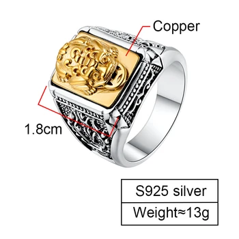 ZABRA 925 Sterling Sølv Gyldne Brave Tropper Ring Til Mænd, Kvinder, Dyr Elskere Part Trendy Erklæring Bryllup Smykker