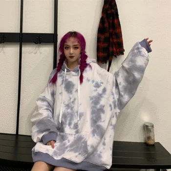 Hættetrøjer Kvinder Tie-dye Oversize Casual Chic High Street Hip-hop Hætteklædte Teens Hoodie Harajuku Outwear Streetwear Y2k Brev Trendy