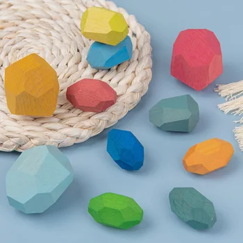 5pcs Rainbow og Gradienter farve sten byggesten legetøj for børn at stable legetøj i træ naturall Farve sten blokke baby legetøj
