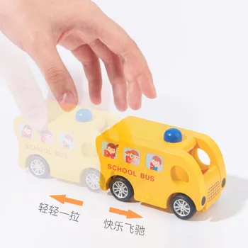 Kids-Mini Træ-Bilen Legetøj Brandbil Skolebus Sanitet Bil Anerkendelse Trække Sig Tilbage Bil Træ-Legetøj Til Børn