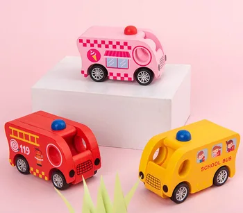 Kids-Mini Træ-Bilen Legetøj Brandbil Skolebus Sanitet Bil Anerkendelse Trække Sig Tilbage Bil Træ-Legetøj Til Børn