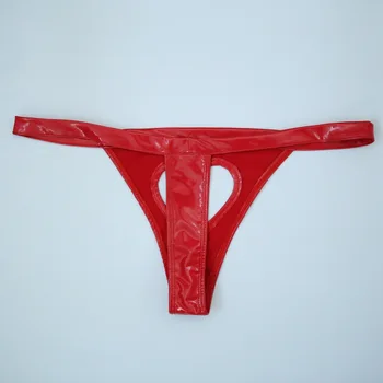 Wetlook Plus Size PVC Skinnende Tangas Kvinder Sexet Erotisk Tanga Kawaii Hjertet Hule Gennemsigtig Thongs Og G-Streng Trusser g-streng 12231