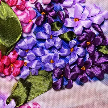 Blomstrende blomstervaser silkebånd, broderi 3D-lærred maleri satin korset sy kit håndarbejde unikke håndværk gave DIY hjem