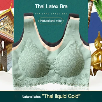 Thai Latex 2.0 Undertøj i Seamless Bra Kvinder Køling Samler stødsikker Pad Trådløse Bløde Intime Vest-stil Blonde Skønhed Tilbage