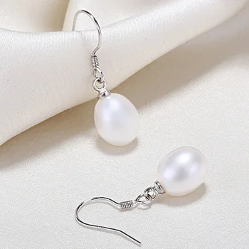 Mode 925 sterling sølv sæt naturlige perle smykker sæt ægte ferskvandsperle pendent halskæde øreringe til kvinder