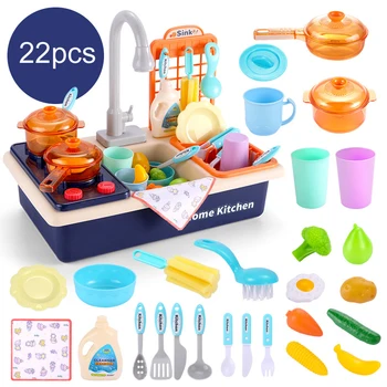 1 sæt Kids Simulering af Elektriske Opvaskemaskine Foregive Spille Plast Køkken El-Vand-Håndvask-Kit Køkken Legetøj For Børn