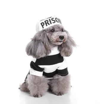 2018 Halloween Hunde Tøj Sæt Med Hat, Stribet Fængsel Uniform Dress Up Jakker Californien Kostume Frakker Kæledyr Hund Kostume