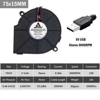 1 Stykke Gdstime 75mm 7515S 5V USB Lille Børsteløs DC-Køling Centrifugal Blæser Fan Fans