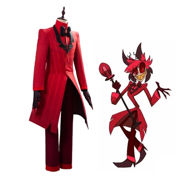 5 STK/SÆT Hotel Cosplay Kostume Alastor Radio Demon Uniform Karneval Jul Kostumer Rød Kulør Mardi Gras Anime Cosplay