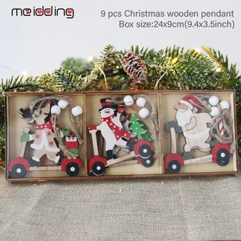 9pcs træ-vedhæng gave juledekoration til hjemmet hængende indretning træ kasser 2021 xmas nye år forsyninger kids legetøj ornament