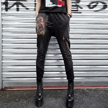 Antal LuLu Efteråret 2018 Mode koreansk Stil Damer Punk Cross Bukser Dame 3d Printet Mødre Jeans Sort Push-Up Kvinde Denim Bukser