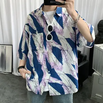 Sommer Blomst Shirt, Mænds Mode Hawaii-Skjorte Trykt Casual Skjorte Mænd Streetwear Løs koreanske kortærmet Skjorte Herre M-2XL