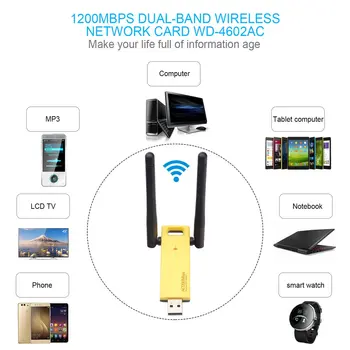 Wireless USB Adapter 1200mbps Dual Band 5 ghz 2.4 Ghz-Adapter 802.11 ac RTL8812AU Chipset Antenne Dongle, Mini-USB-netværkskort
