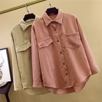 Lucyever Vintage Kvinder, Fløjlsbukser Bluse Efteråret Solid Batwing Ærme Enkelt Breasted Shirt Turn-Down Krave Løs Knap Toppe-Pink