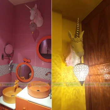Moderne Kids Room væglampe Soveværelse sengelampe Pige Pink Kreative Rum led Sconce væglamper Boy Cartoon Unicorn Lampe