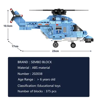 SEMBO Byen Technic Helikopter byggesten Militær jagerpilot Tekniske Fly Legetøj Mursten Hær Fly Model Børnene Gaver