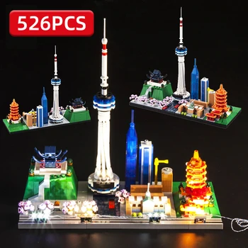 Byens Arkitektur byggeblokke Sæt med LED Lys Bygning Wuhan Skyline 3D-Model Pædagogisk Legetøj Mursten Børn Gave 12450