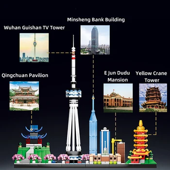 Byens Arkitektur byggeblokke Sæt med LED Lys Bygning Wuhan Skyline 3D-Model Pædagogisk Legetøj Mursten Børn Gave