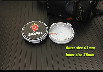 For SAAB 9-3 9-5 93 95 Bil, emblem, Logo Badge 68mm 2/ 3pins hoved Foran Boot Bagside etiket+63mm Bil hjul center caps 6stk/sæt