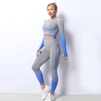 Kvinder Med Lange Ærmer Træningsdragt Aktiv Slid Kvinder Afgørende Problemfri Yoga Sæt Gym Tøj Trænings-Og Leggings + Beskåret Shirts, Sports Trop 12480